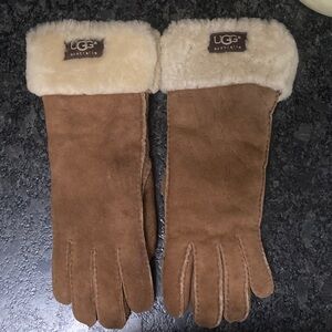 UGG Women's Brown Suede Gloves with Cream Shearling